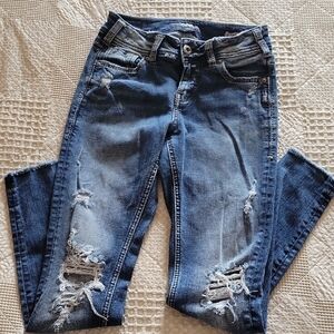 Silver Jeans Blue Skinny Distressed Denim